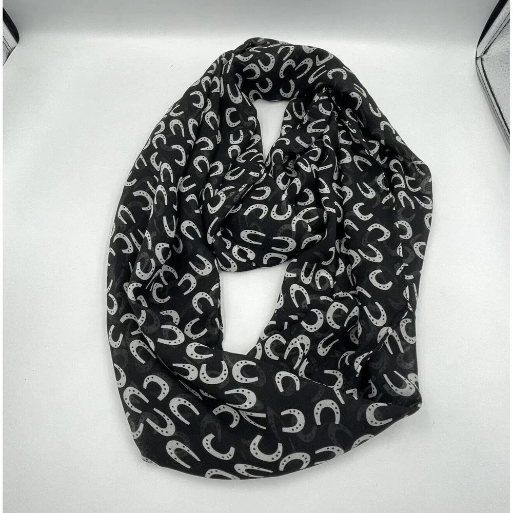 Infinity Black Scarf horseshoe print